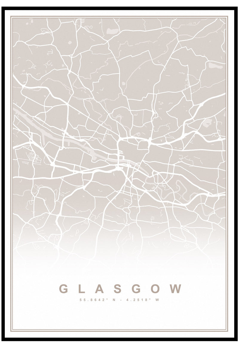 Neutral Glasgow Map Wall Art