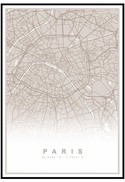 Neutral Paris Map Wall Art