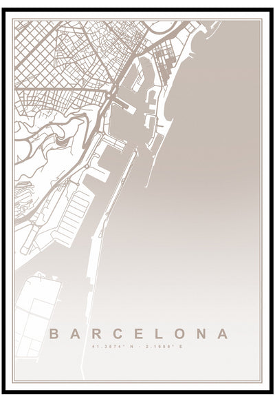 Neutral Barcelona Map Wall Art