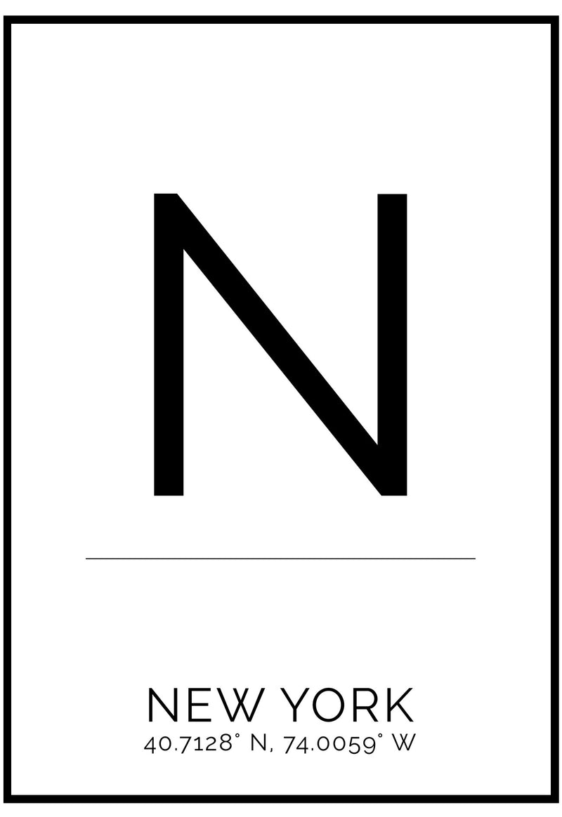 New York Coordinates Poster | Black And White Travel Wall Art