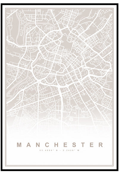 Neutral Manchester Map Wall Art