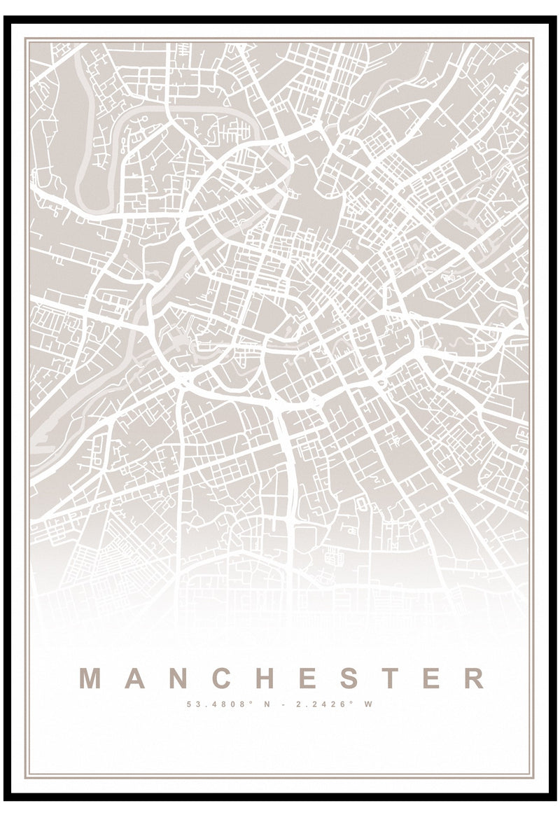 Neutral Manchester Map Wall Art