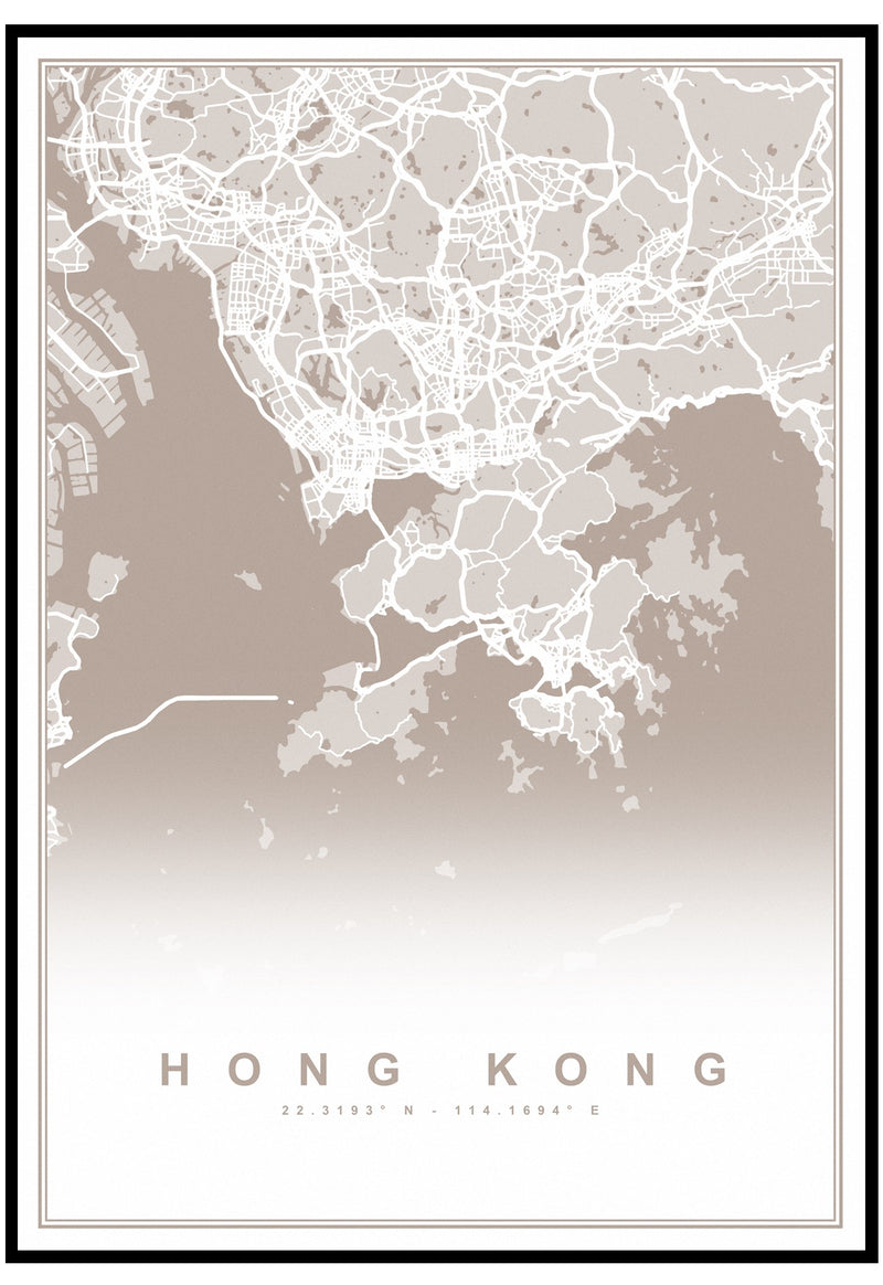 Neutral Hong Kong Map Wall Art