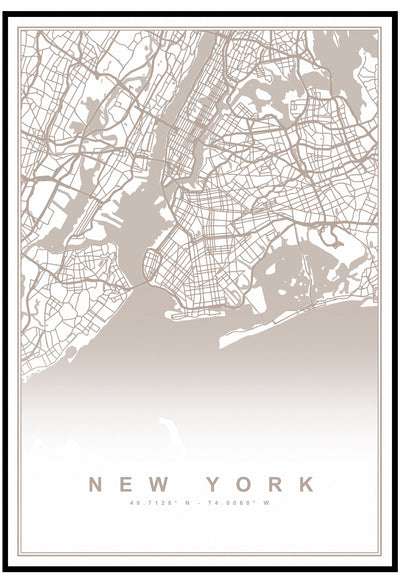 Neutral New York Map Wall Art