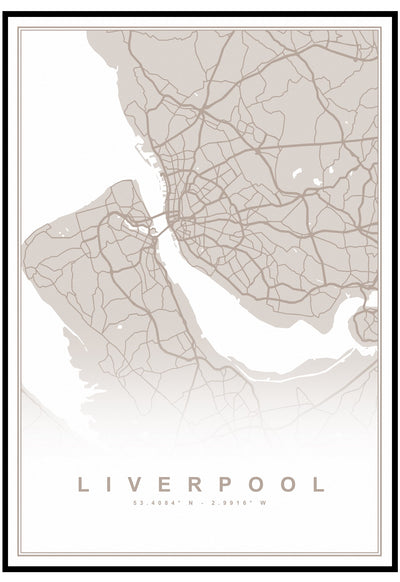 Neutral Liverpool Map Wall Art