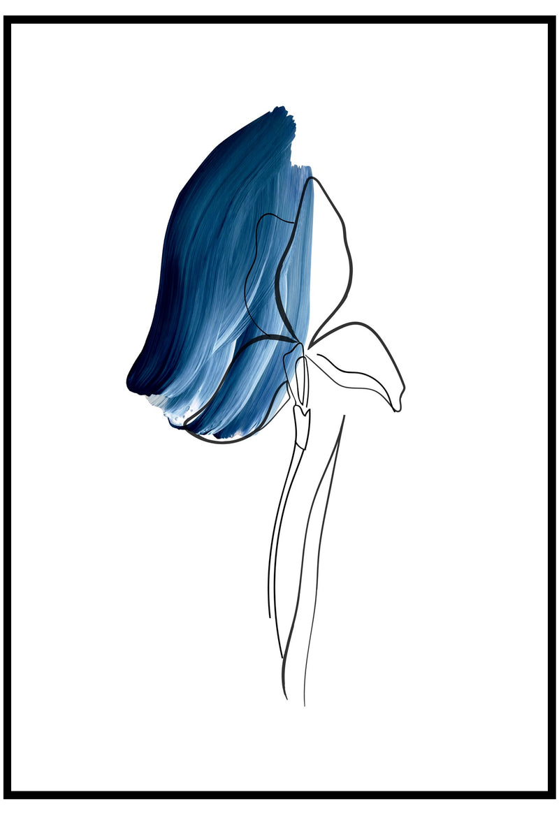 blue stroke flower poster