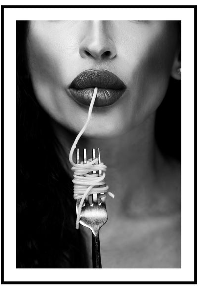 spaghetti fork black and white wall art