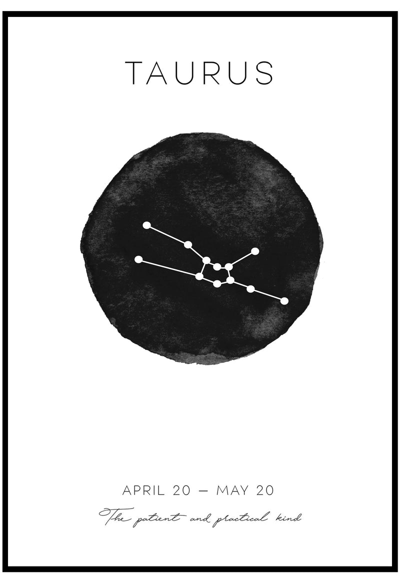 taurus zodiac black and white poster