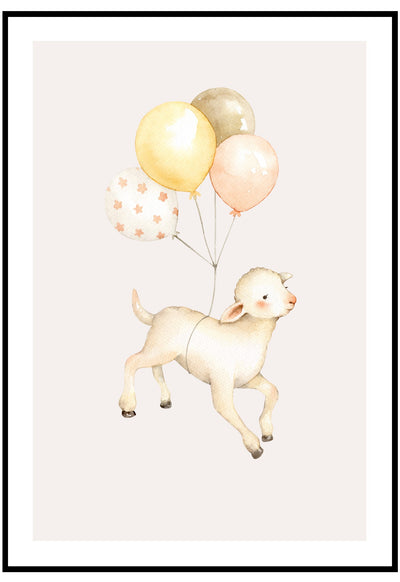 balloon lamb cute kids illustrated wall print