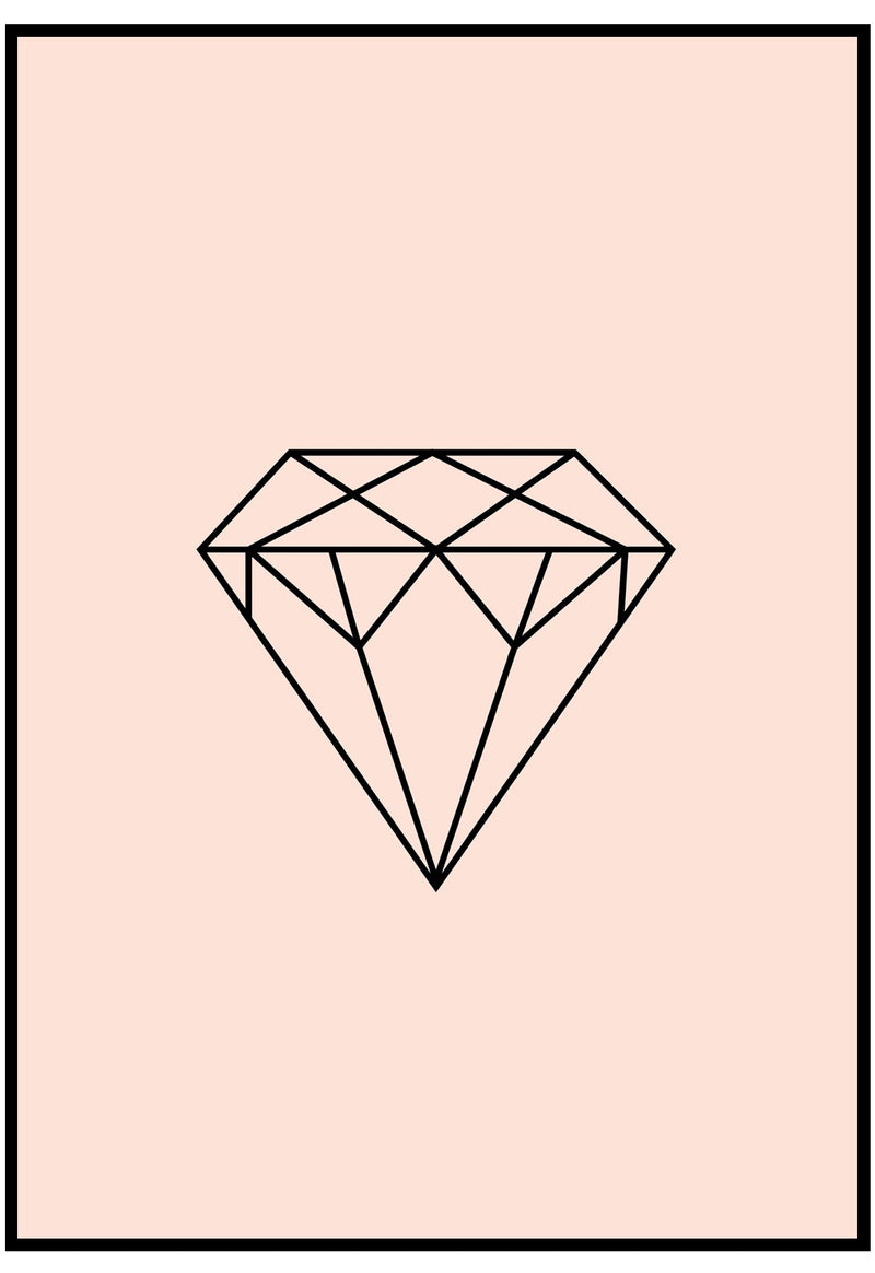 peach geometric diamond shape poster in  black frame