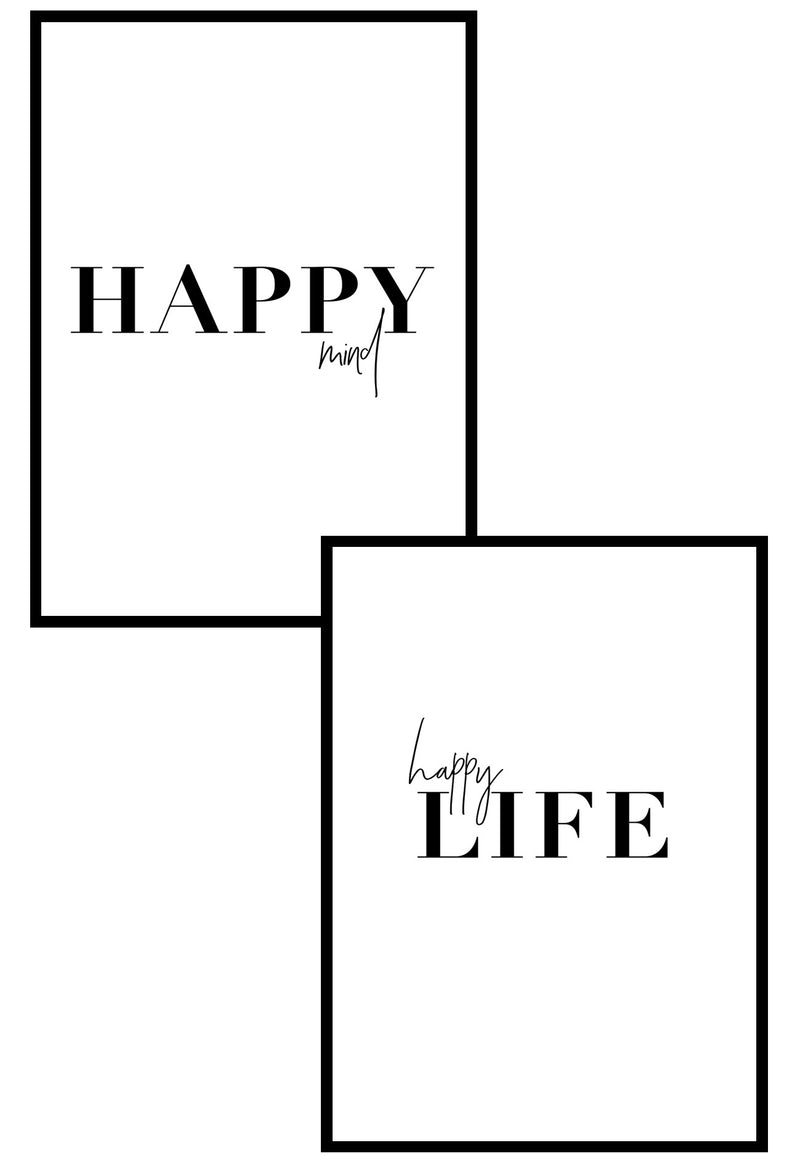 happy mind happy life wall art print set