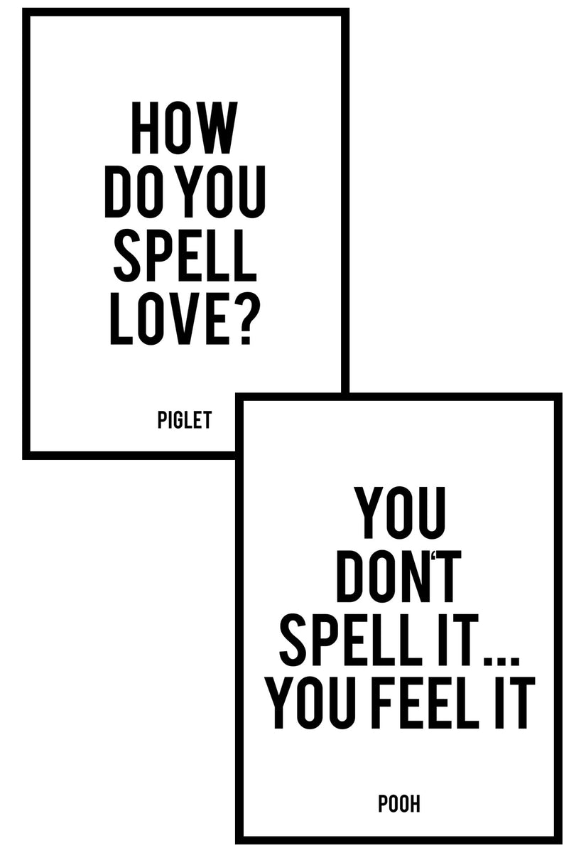 How Do You Spell Love Poster Set │ Kids Winnie The Pooh Wall Art Slay