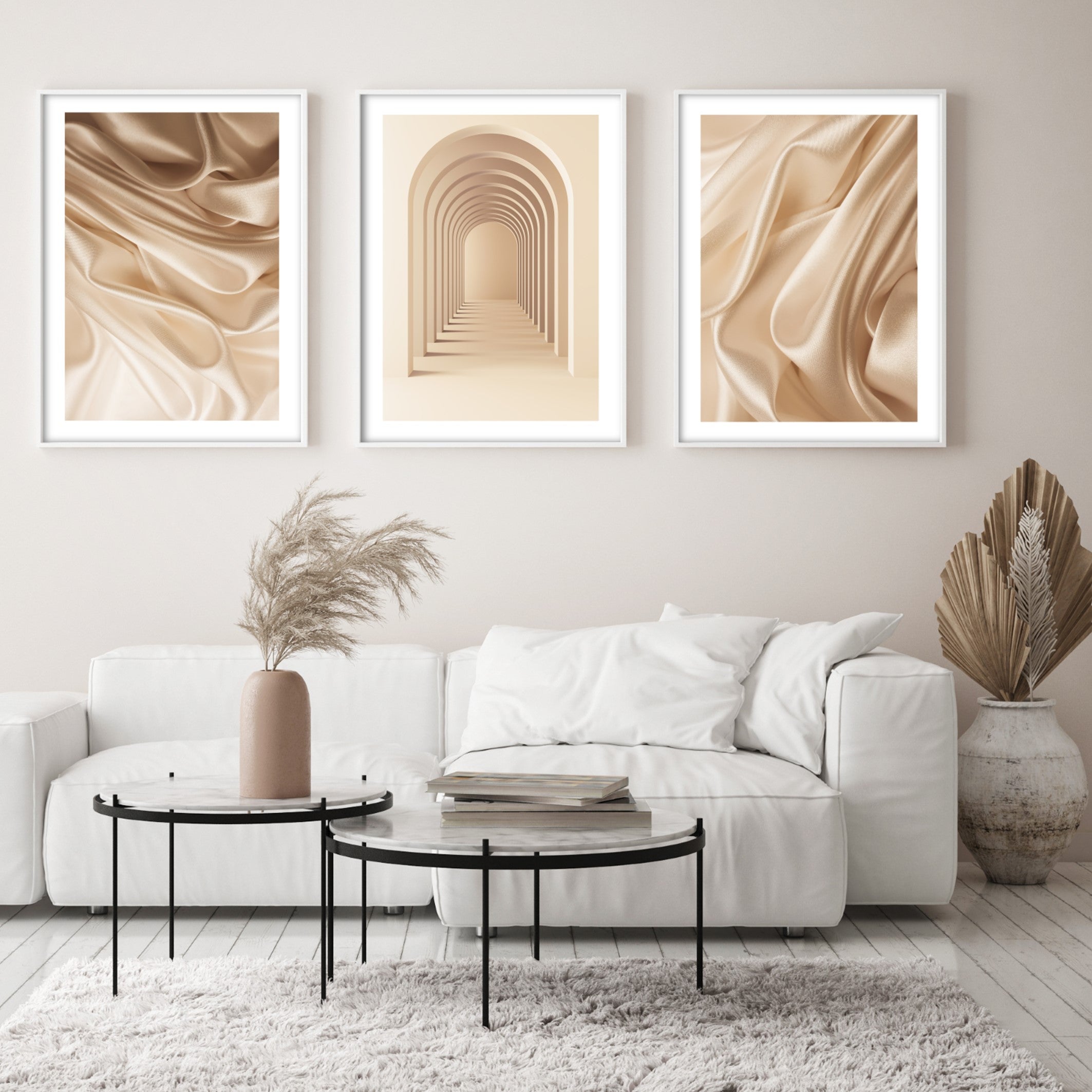 Photography Wall Art of Gold Silk in White Poster Frames